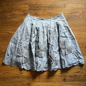 Anthropologie Elevenses Fertile Loam Floral Applique Gray Linen Skirt